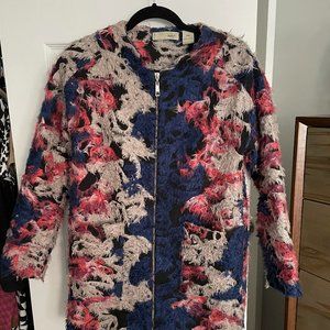 Kersh, fuzzy artsy coat, navy blue & pink, small/medium